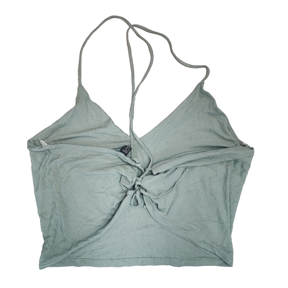 Rue+ Crop Top Women 4X Light Green Ribbed Wrap Tie Sleeveless Adjustable Straps